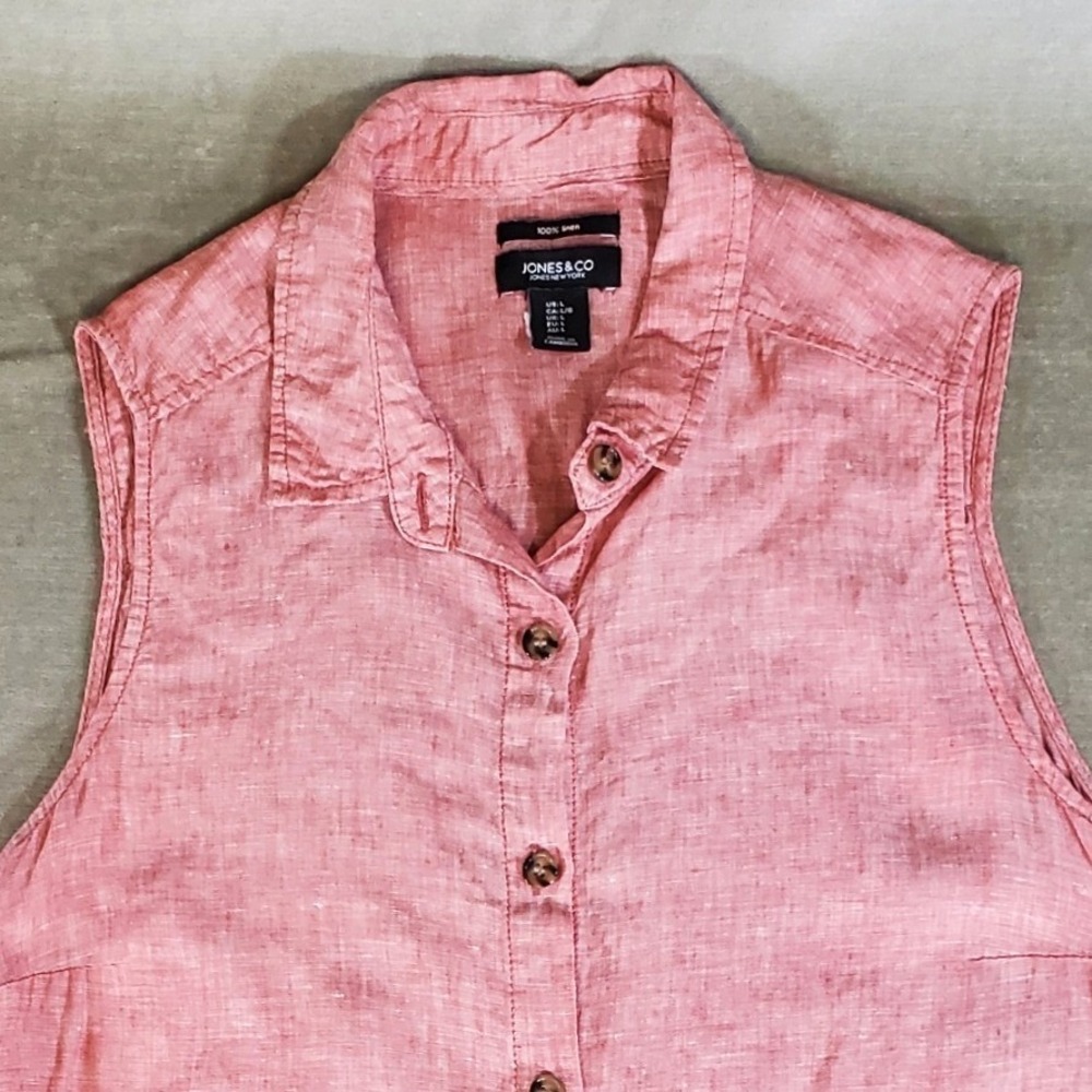 Jones & Co Jones New York Pink 100% Linen Sleeveless Button Down Tunic Large - Picture 2 of 9